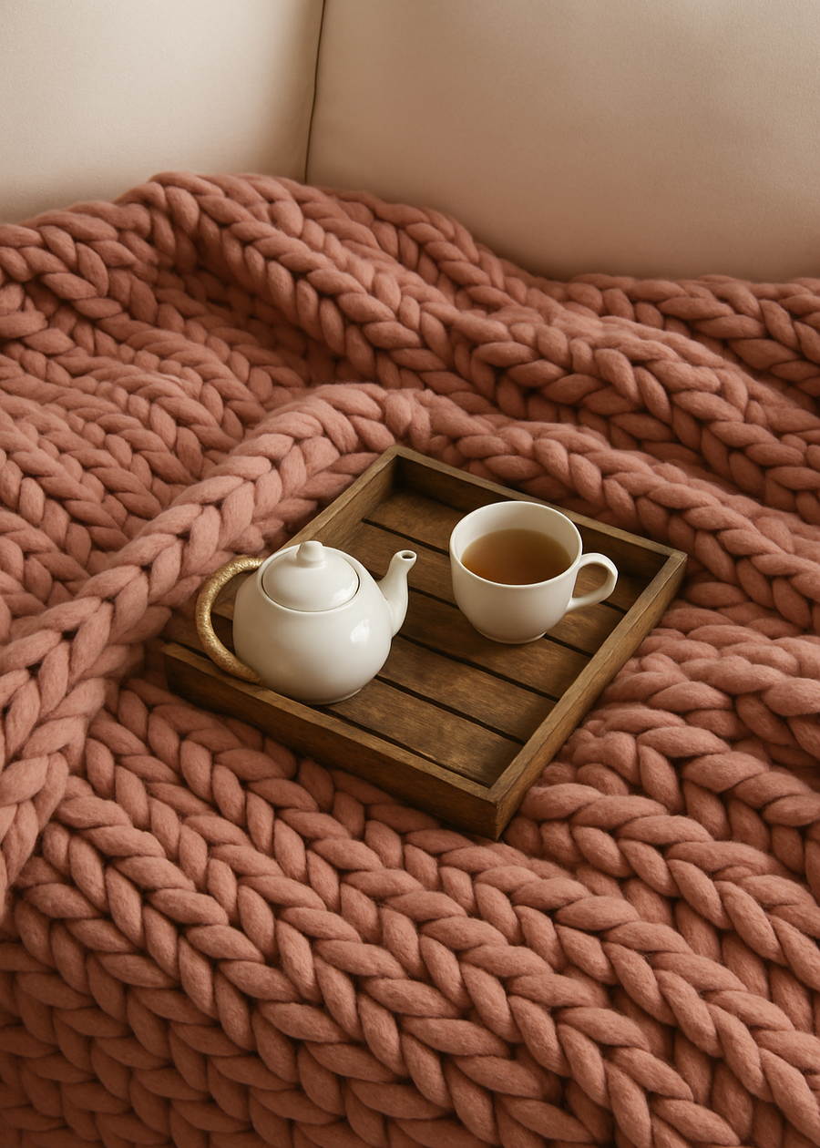 Wool Hand Knit Chunky Blanket