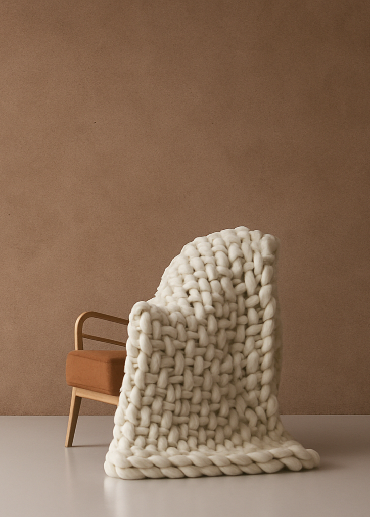 Wool Hand Knit Chunky Blanket
