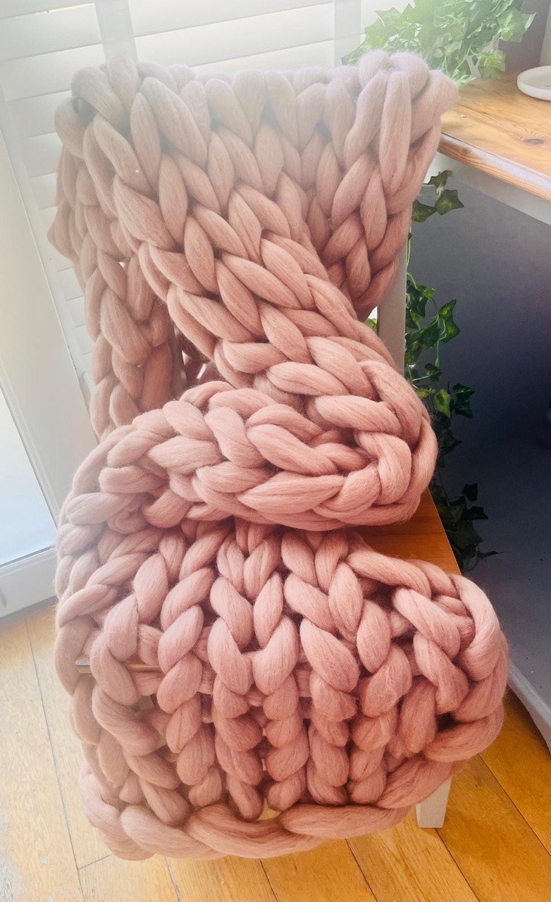 Wool Hand Knit Chunky Blanket